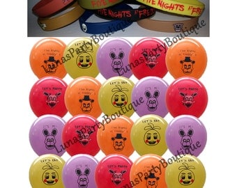 27 Piece FNaF Combo Pack ~20 Balloons & 7 Bracelets~ Five Nights at Freddy's Kids Themed Birthday Party Favors, Decorations, Freddys Game