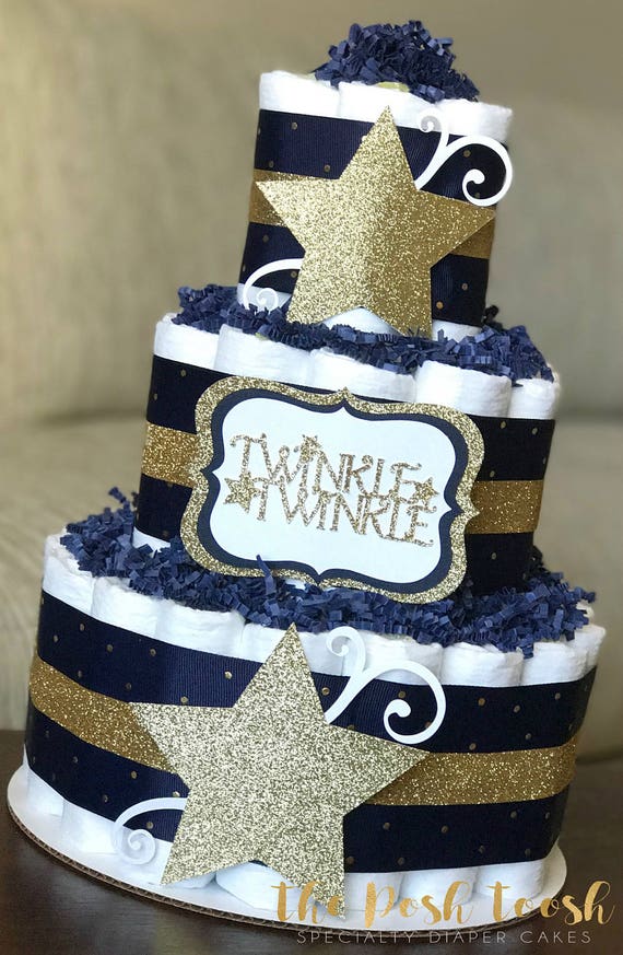 nautical theme decorations shower baby Twinkle Navy Little Star Gold Cake Diaper Boy Diaper Twinkle