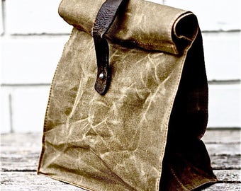 ETEE™ Lunch Bag | Organic Cotton, Petroleum Free, Waxed Canvas | Reclaimed Leather | Every Day Carry | Waxed Canvas Bag