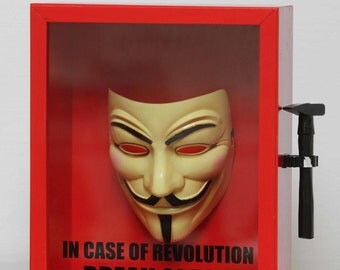 Guy Fawkes Mask, V for Vendetta, Anonymous Shadow Box, Vendetta Wall Decor, Revolution Art Box, In Case Of Revolution Break Glass, Art Gift