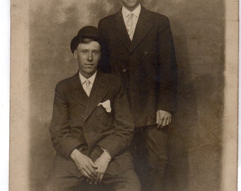c1910's RPPC Real Photo Postcard, 2 brothers in hats from Chicago