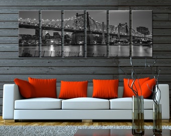 Black/White London Bridge- Extra Large Split Framed Canvas Print