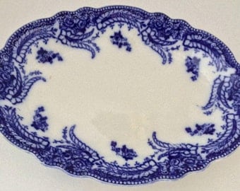 Antique *Ashburton* Flow Blue 10" Oval Serving Platter, W H Grindley~c. 1891-1914