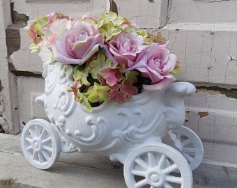 Elegant blush pink floral arrangement in a whimsical Cinderella style carriage/Cinderella carriage/Nursery decor