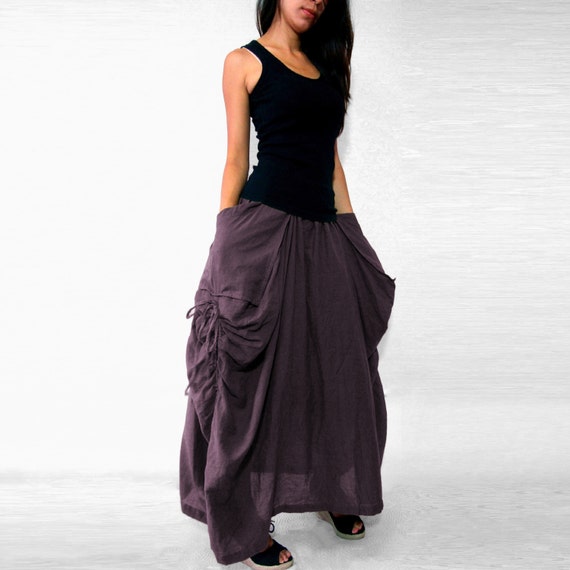 Purple Lagenlook Hot Maxi Skirt Unique Long Skirt Big Pockets