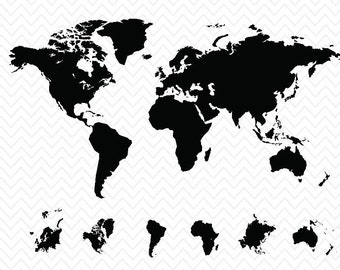 World Map with All Continents- Silhouette Studio or Cricut Explore- svg, pdf, eps, dxf files- World's map- Instant Download- studiostudio 3