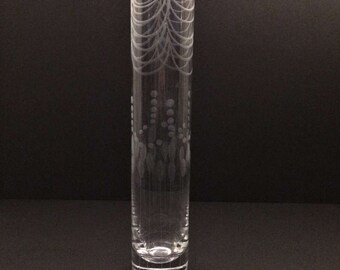 Etched Glass Bud Vase - Column Vase - Art Deco