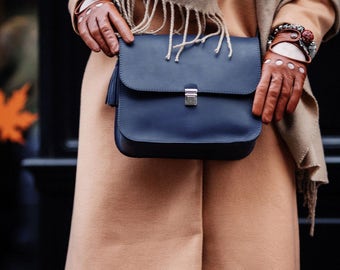 Leather bag "Amely", colour Night Sky, leather messenger bag