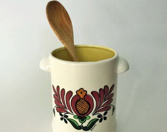 Kitchen Utensil Holder | Ceramic Crock | Yellow Inside