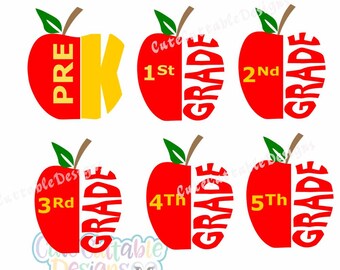 SALE School Grade Apple SVG cuttable design. Back to School Teacher Svg, Graduation appreciation Svg, Eps, DXf, Silhouette3, png Cut file