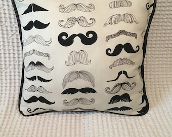 Mustache pillows, pillow set, black and white pillows, 18x18 pillows, throw pillows, decorative pillows, home decor, cushion cover