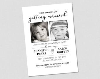 GET 10% OFF: Engagement Party Invitation Black & White - These Two Kids Are Getting Married! - Printable