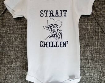 Baby clothing - Strait Chillin', baby onesies, country onesies, country baby clothes, George Strait onesie, meme onesies, funny baby onesies
