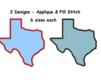 Texas Embroidery Design - Applique and Fill Designs - 2 designs 6 sizes INSTANT DOWNLOAD