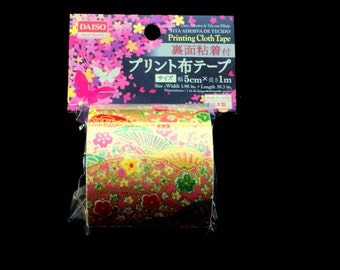 Japanese Fabric Tape - Pink Tape - Japanese Tape - Plum Blossom Tape - Fans