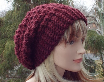 Oxblood wine crochet hat, womens slouchy beanie, slouchy hat, oversized slouch beanie, chunky hat, winter hat, slouch hat
