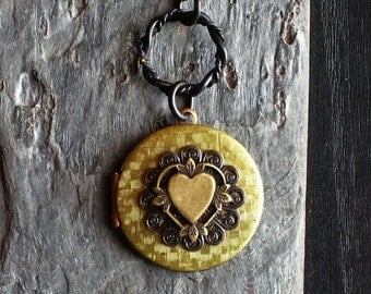 Heart locket, vintage brass locket , long necklace, holiday gift ideas, gift ideas for mom, unique Christmas gift