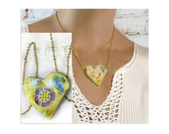 yellow Heart necklace - 2 sided heart necklace - unique necklace - Pendant necklace - one of a kind necklace - gift necklace # 162