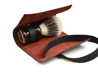 Groomsmen Gifts for Groom, Shaving Brush Case, Wet Shaving Stocking Stuffers, Gifts for Guys, Straight Razor Toiletry Case, Travel Shave Kit