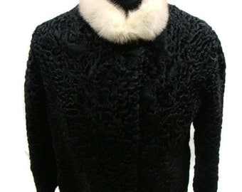 Vintage Persian Lamb Fur Coat Black Persian Lamb Coat Vintage Lambswool Coat Vintage Black Fur Coat Persian Lamb Coat With Mink Collar