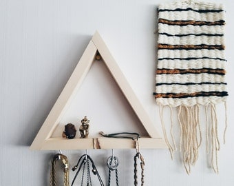 Wood Jewelry Display / jewelry organizer, necklace holder, necklace display, triangle shelf, key holder, hanging necklace holder, key hooks