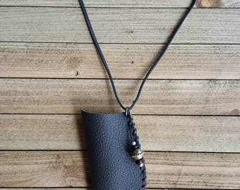 Black leather pouch for holding money or small pocket knife - unisex - medicine bag - amulet bag - small pouch Native American inspired