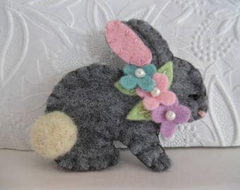 Felted Bunny Brooch Easter Flowers Pin Jewelry Felt Wool Needle Felted