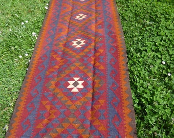 Extra Long 15 ft Runner Maimana kilim/rug/carpet. Natural Wool. Handwoven. 15 ft 6" x 2 ft 8. 473 x 81 cm.