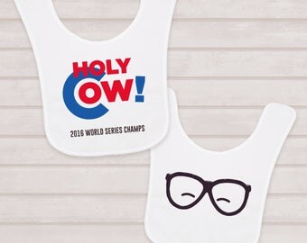 Holy Cow Baby Bib, Baseball Baby Accessories, Chicago Cubs Baby Shower or Gender Reveal Gift, Newborn Cubbies Christmas Gift, Infant Bib