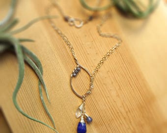 Lapis Leaf Lariat Necklace Faux