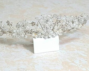 Crystal Pearl Rhinestone Bridal Tiara Crown Headband Quinceanera Headpiece