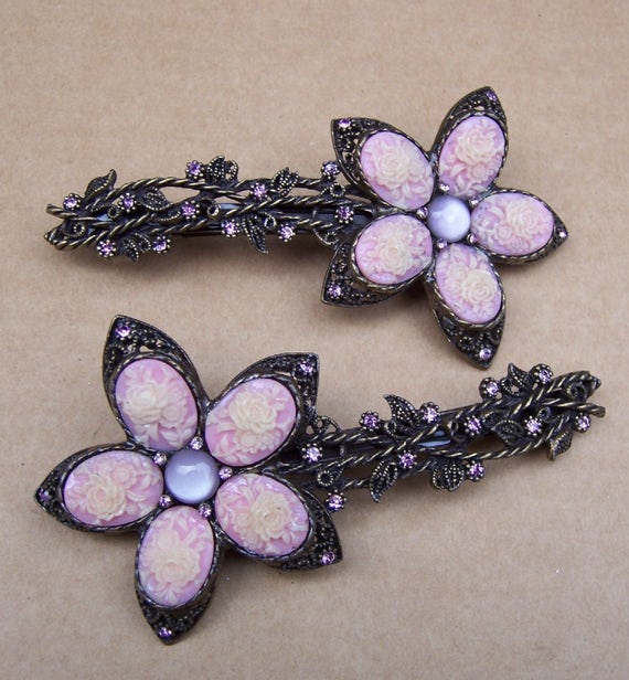 2 vintage hair barrettes hair accessory hair slide hair clip