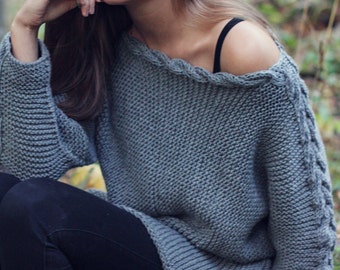 KNITTING PATTERN - River Braid Sweater - English Written Pattern for Cable Knit Sweater - One Size - Direct Download PDF