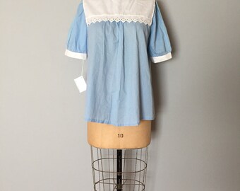 sailor collar lace blouse | micro polka dot periwinkle blouse