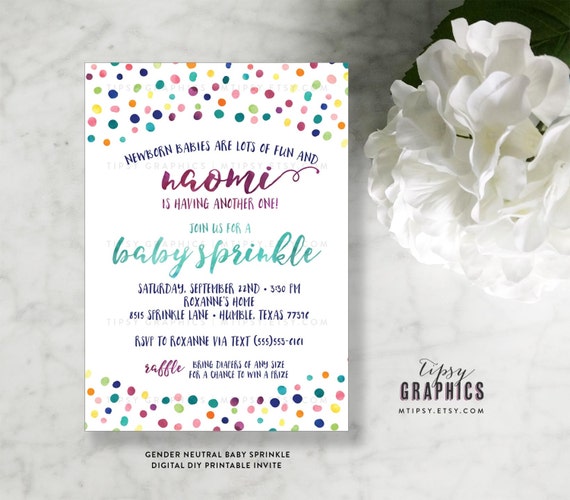 Gender Neutral Baby Sprinkle Shower Printable DiY Invitation. Watercolor New Baby Boy Girl. By Tipsy Graphics Il_570xn