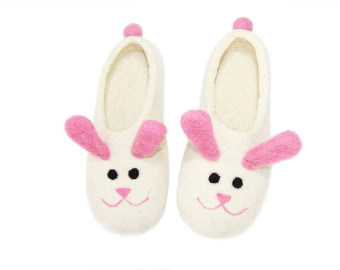 Funny Bunny slippers Women felted slippers Boiled wool womens slippers Pink Bunny slippers felted clogs Cute Christmas Gifts For Her 7 Color