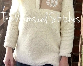 Monogram Fleece Sherpa, Pullover Sherpa, Pullover, Adult Sherpa Pullover, Monogrammed Pullover Sherpa, Monogrammed Sherpa Pullover, Ivory