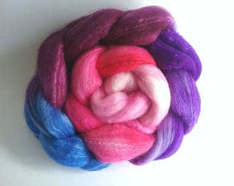 African Violets Organically farmed Merino/Mulberry Silk combed tops for spinning