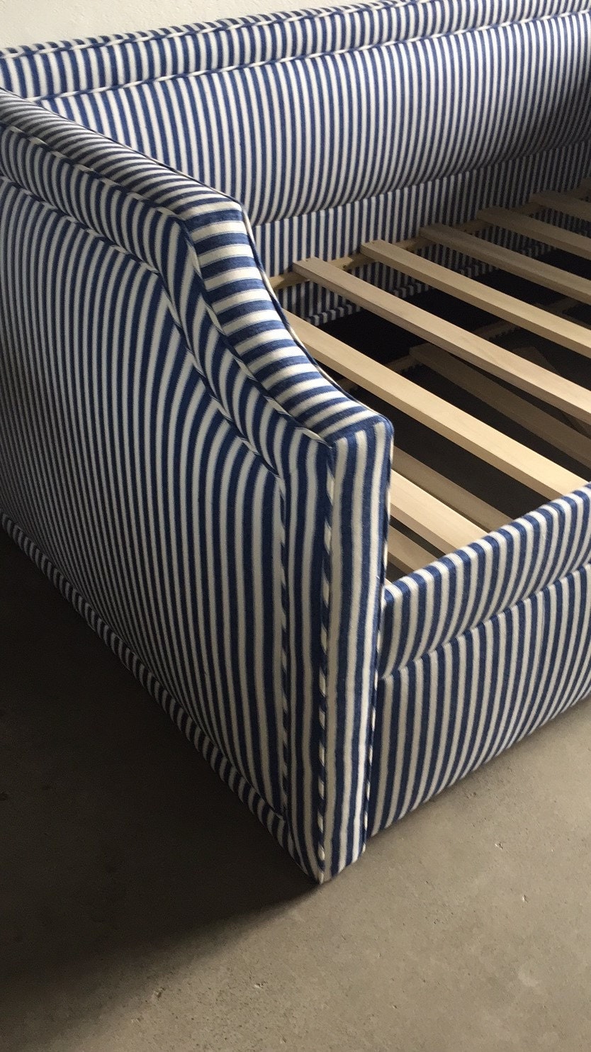 Custom Upholstered Daybed w/Notched Arms Inset Piping