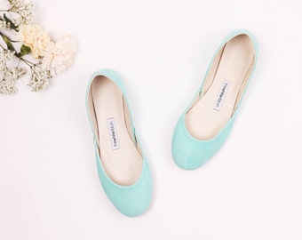 The Nubuck Ballet Flats in Aqua | Leather Ballet Flats in Tiffany Green | Bridal Flats | Pointe Shoes in Aqua