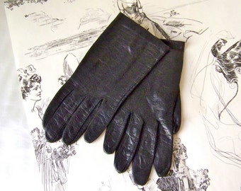 Vintage Gloves Black Leather Soft Leather Gloves Size Small Leather Driving Gloves Vintage 1960s