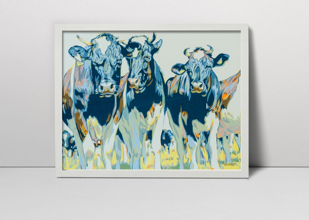 Herd of cowes serigraph cow art cows print cows