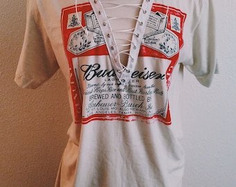 Budweiser Beer Vintage Style Lace Up T-shirt Top
