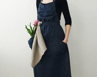 Natural linen apron Charcoal or custom color linen aprons