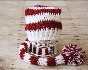 Crochet Elf Hat, Crochet Christmas Hat, Long Tail Hat, Striped Baby Hat, Pom Pom Hat, Newborn Hat, 0-3 Months Baby Hat, Crochet Baby Hat