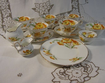 15 Piece Tea Set-Royal Chelsea English-English Bone China "Lake Louise Poppy"