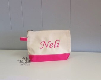 Personalized Canvas Make up bag, Monogram cosmetic bag, Personalized Cosmetic Bag, womens gift, mother's day gift, Bridesmaid gift,