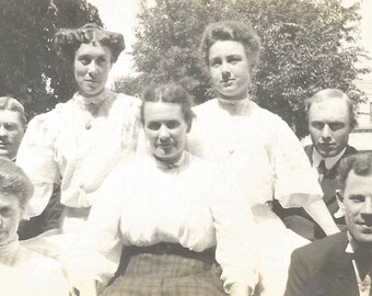 Vintage Photo "Expressions" Funny Faces Victorian Dress Hairstyles Lockets Family Photo Found Vernacular Photograph