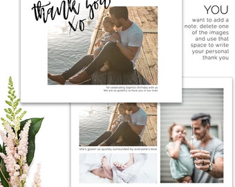 Photo Collage Thank You Cards, Photoshop Templates to use from Newborn through Wedding Thank You Cards, Photography Templates, THC100
