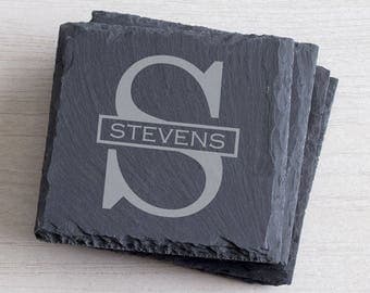 Personalized Slate Coasters Set of 4: Personalized Stone Coasters, Custom Personalized Groomsmen Gift, Groomsmen Coaster Set, SHIPS FAST